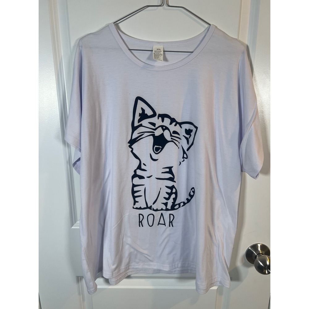 Unbranded Women T-Shirt Cat Roar Graphic White XXL